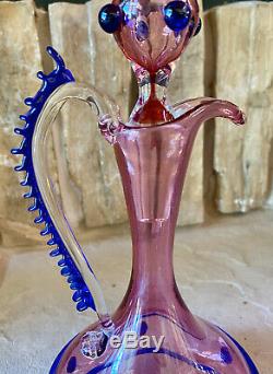 Vintage Italian Venini Murano Glass Decanter Ruby Cobalt Vittorio Zecchin