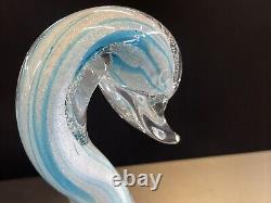 Vintage LG. 12 Glass Statue Blue & White Hand Blown Murano Glass -Orig-Sticker