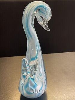 Vintage LG. 12 Glass Statue Blue & White Hand Blown Murano Glass -Orig-Sticker