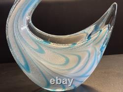 Vintage LG. 12 Glass Statue Blue & White Hand Blown Murano Glass -Orig-Sticker