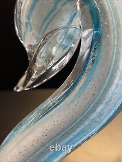 Vintage LG. 12 Glass Statue Blue & White Hand Blown Murano Glass -Orig-Sticker