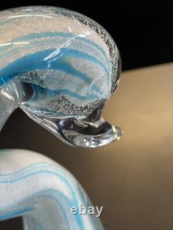 Vintage LG. 12 Glass Statue Blue & White Hand Blown Murano Glass -Orig-Sticker