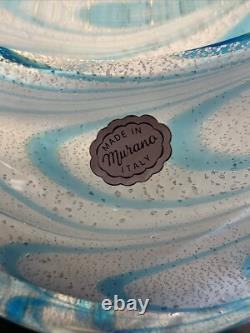 Vintage LG. 12 Glass Statue Blue & White Hand Blown Murano Glass -Orig-Sticker