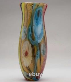 Vintage LG Vibrant Hand Blown Murano Millefiori Swirl Art Glass Vase 15.25H