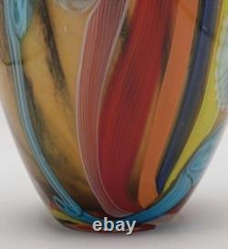 Vintage LG Vibrant Hand Blown Murano Millefiori Swirl Art Glass Vase 15.25H