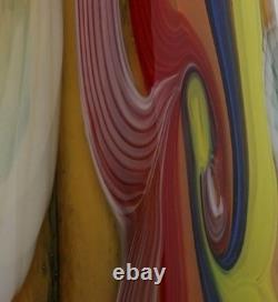 Vintage LG Vibrant Hand Blown Murano Millefiori Swirl Art Glass Vase 15.25H