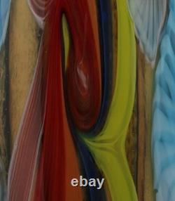Vintage LG Vibrant Hand Blown Murano Millefiori Swirl Art Glass Vase 15.25H