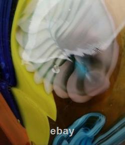 Vintage LG Vibrant Hand Blown Murano Millefiori Swirl Art Glass Vase 15.25H