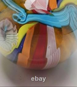 Vintage LG Vibrant Hand Blown Murano Millefiori Swirl Art Glass Vase 15.25H