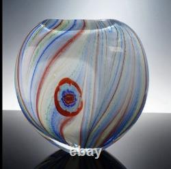 Vintage LG Vibrant Hand Blown Murano Millefiori Swirl Art Glass Vase 9