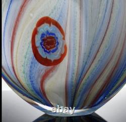 Vintage LG Vibrant Hand Blown Murano Millefiori Swirl Art Glass Vase 9