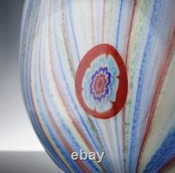 Vintage LG Vibrant Hand Blown Murano Millefiori Swirl Art Glass Vase 9
