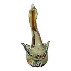 Vintage Large 14 Hand Blown Red & Green Murano Glass Swan Italy Sculpture MINT