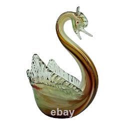 Vintage Large 14 Hand Blown Red & Green Murano Glass Swan Italy Sculpture MINT