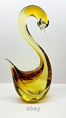 Vintage Large Heavy Murano Hand Blown Amber Glass Swan Figurine 14.5