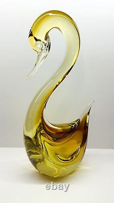 Vintage Large Heavy Murano Hand Blown Amber Glass Swan Figurine 14.5