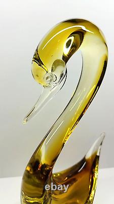 Vintage Large Heavy Murano Hand Blown Amber Glass Swan Figurine 14.5