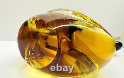 Vintage Large Heavy Murano Hand Blown Amber Glass Swan Figurine 14.5