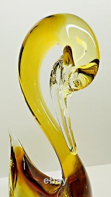 Vintage Large Heavy Murano Hand Blown Amber Glass Swan Figurine 14.5