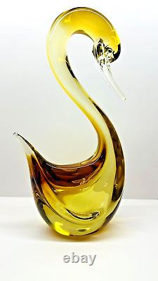 Vintage Large Heavy Murano Hand Blown Amber Glass Swan Figurine 14.5