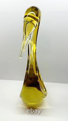 Vintage Large Heavy Murano Hand Blown Amber Glass Swan Figurine 14.5