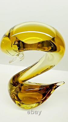 Vintage Large Heavy Murano Hand Blown Amber Glass Swan Figurine 14.5