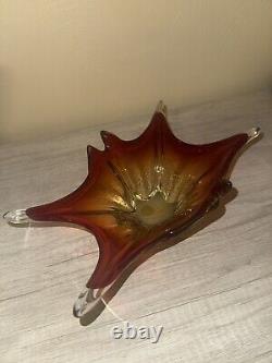 Vintage Large Italian Murano Sommerso Art Glass Sculpted Centerpiece 8 Bowl