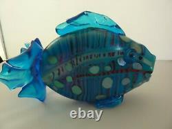 Vintage Large Multi-colored Iridescent Blue Murano Glass Koi Fish Sculpture