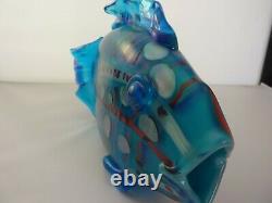 Vintage Large Multi-colored Iridescent Blue Murano Glass Koi Fish Sculpture