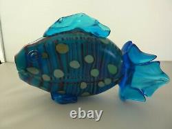 Vintage Large Multi-colored Iridescent Blue Murano Glass Koi Fish Sculpture