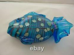 Vintage Large Multi-colored Iridescent Blue Murano Glass Koi Fish Sculpture