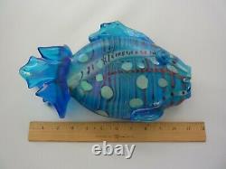 Vintage Large Multi-colored Iridescent Blue Murano Glass Koi Fish Sculpture