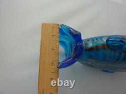 Vintage Large Multi-colored Iridescent Blue Murano Glass Koi Fish Sculpture