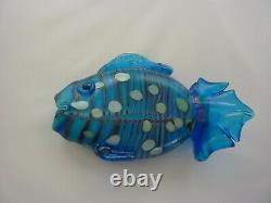 Vintage Large Multi-colored Iridescent Blue Murano Glass Koi Fish Sculpture