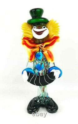 Vintage Large Murano Blown Glass Clown Playing An Accordion 12 Tall