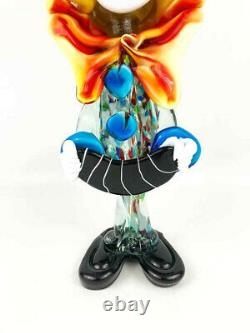 Vintage Large Murano Blown Glass Clown Playing An Accordion 12 Tall