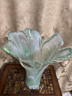 Vintage Large Murano Blue And Green Hand Blown Made In Italy Art Vase