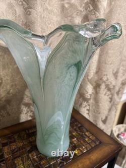 Vintage Large Murano Blue And Green Hand Blown Made In Italy Art Vase