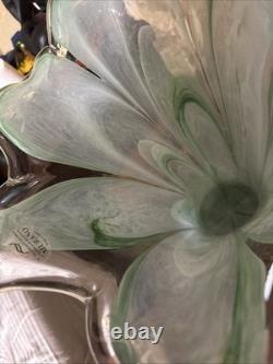 Vintage Large Murano Blue And Green Hand Blown Made In Italy Art Vase