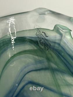 Vintage Large Murano Blue And Green Hand Blown Made In Italy Art Vase
