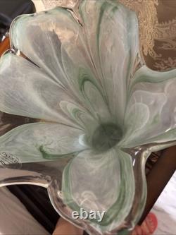 Vintage Large Murano Blue And Green Hand Blown Made In Italy Art Vase