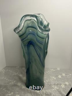 Vintage Large Murano Blue And Green Hand Blown Made In Italy Art Vase