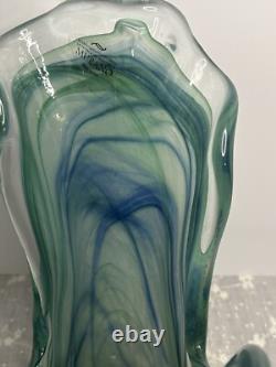 Vintage Large Murano Blue And Green Hand Blown Made In Italy Art Vase