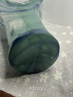 Vintage Large Murano Blue And Green Hand Blown Made In Italy Art Vase