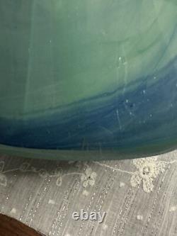Vintage Large Murano Blue And Green Hand Blown Made In Italy Art Vase