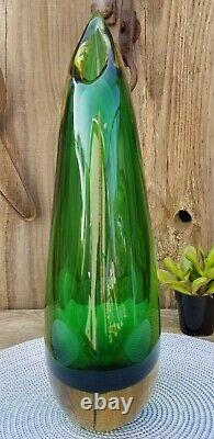 Vintage Large Murano Signed Luigi Onesto Art Glass Teardrop Vase Green Yellow