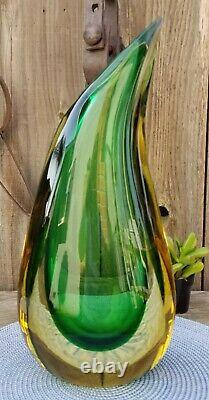 Vintage Large Murano Signed Luigi Onesto Art Glass Teardrop Vase Green Yellow