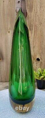 Vintage Large Murano Signed Luigi Onesto Art Glass Teardrop Vase Green Yellow