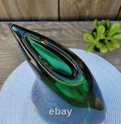 Vintage Large Murano Signed Luigi Onesto Art Glass Teardrop Vase Green Yellow