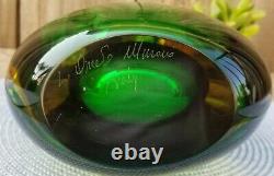 Vintage Large Murano Signed Luigi Onesto Art Glass Teardrop Vase Green Yellow